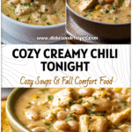 A creamy bowl of White Chicken Chili With Beans served with golden cornbread and sprinkled herbs.